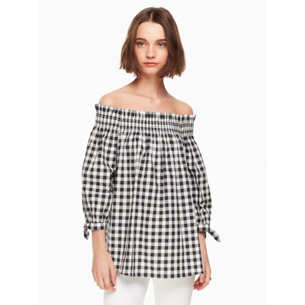 NWOT Kate Spade off the shoulder top black gingham  S